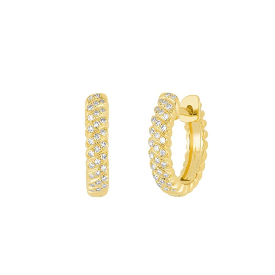 Jewelry EF Collection | Twist Huggie Earrings - Yellow Gold