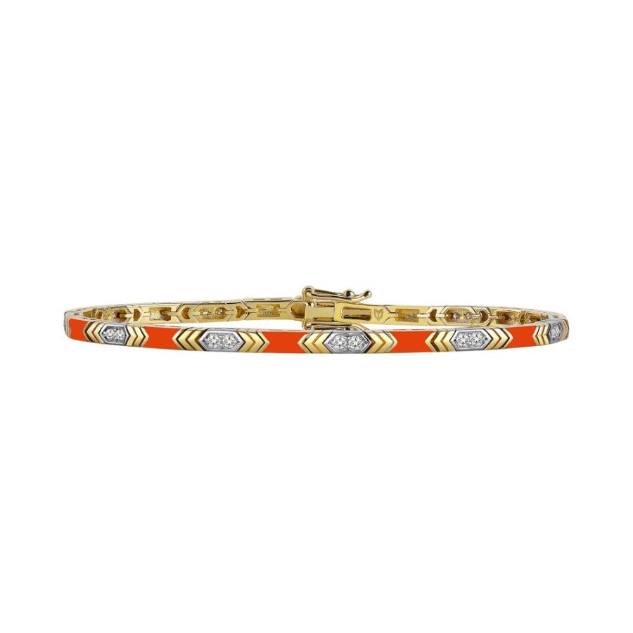 Jewelry Melis Goral | Diamond Coral Enamel Reflection Bracelet