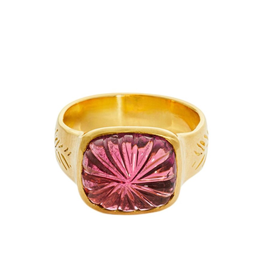 Jewelry Christina Alexiou | Carved Pink Tourmaline Olive Branch Ring