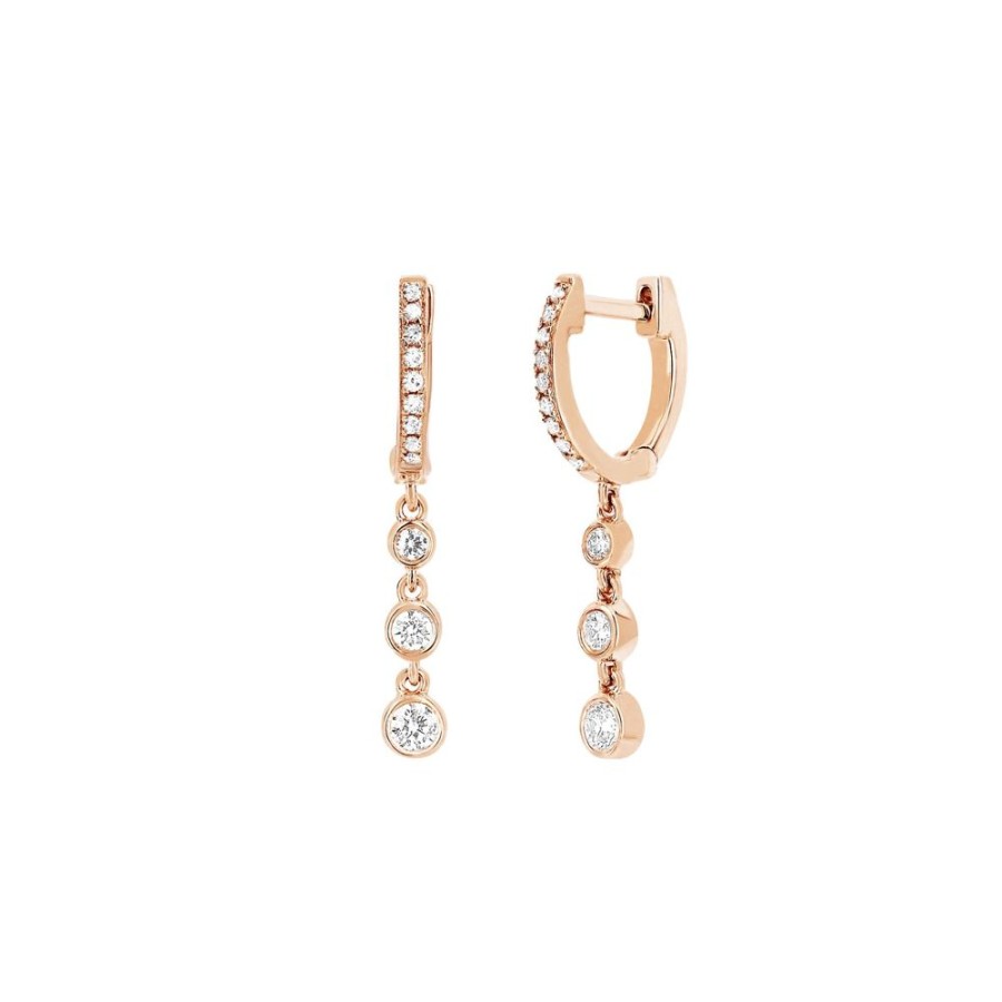 Jewelry EF Collection | 3 Bezel Diamond Drop Huggies - Rose Gold