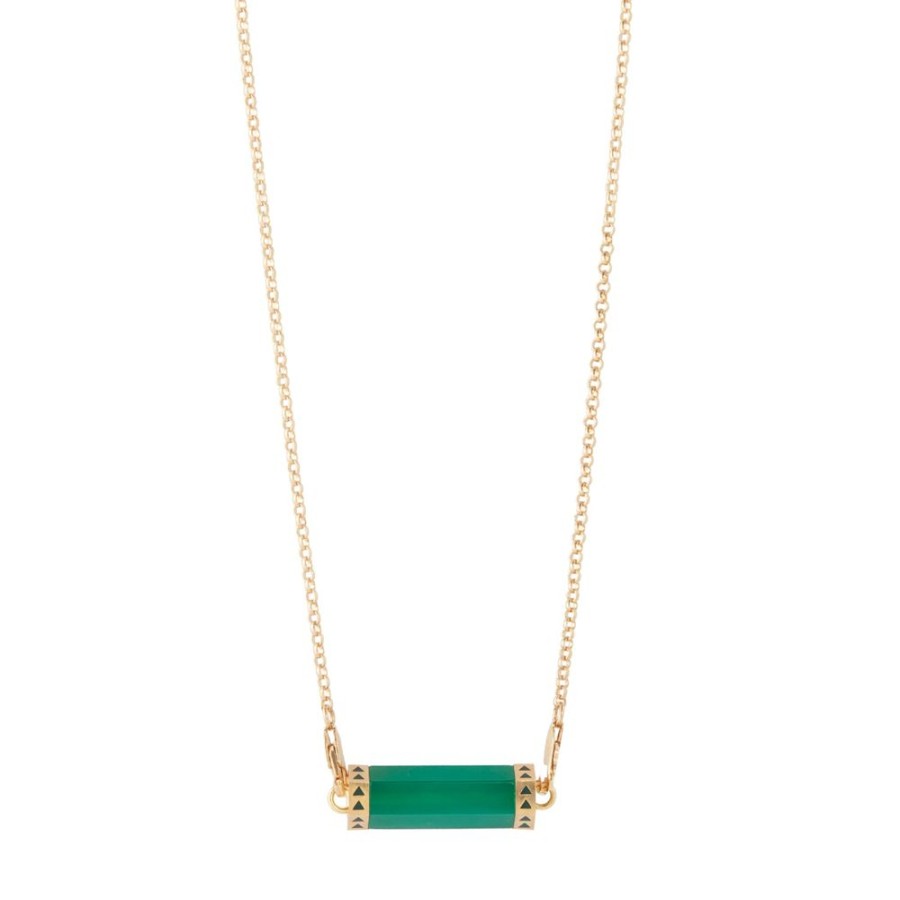 Jewelry Maqé | Green Onyx Enamel Pendant Jasseron Chain Necklace