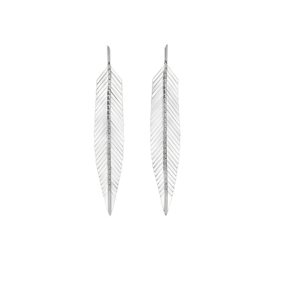 Jewelry Cadar | Large White Gold Feather Earrings