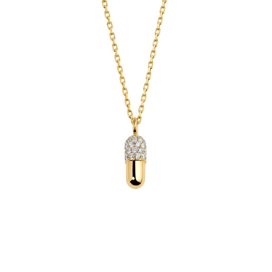 Jewelry Elior | Mini Pill Pendant Diamond Necklace - Yellow Gold