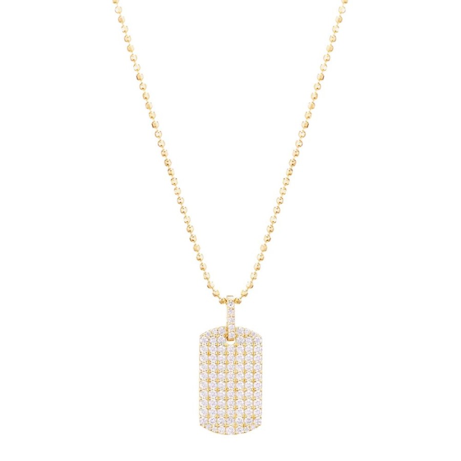 Jewelry Carbon & Hyde | Diamond Dog Tag Necklace - Yellow Gold