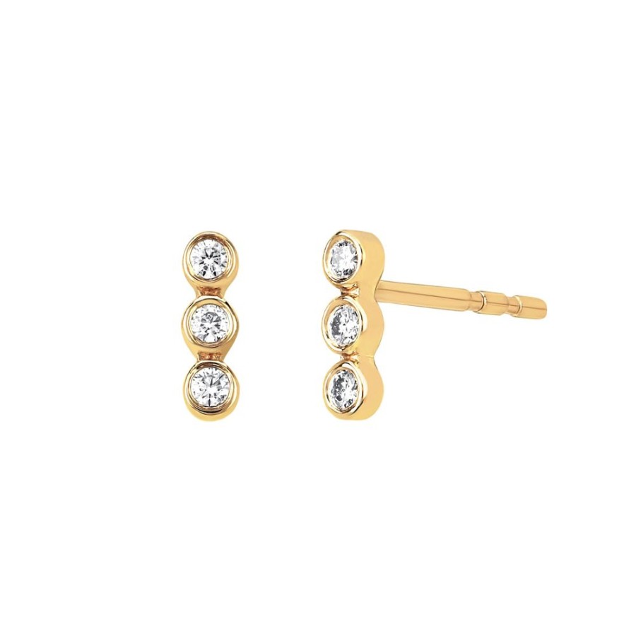 Jewelry EF Collection | Diamond Triple Bezel Stud Earrings - Gold