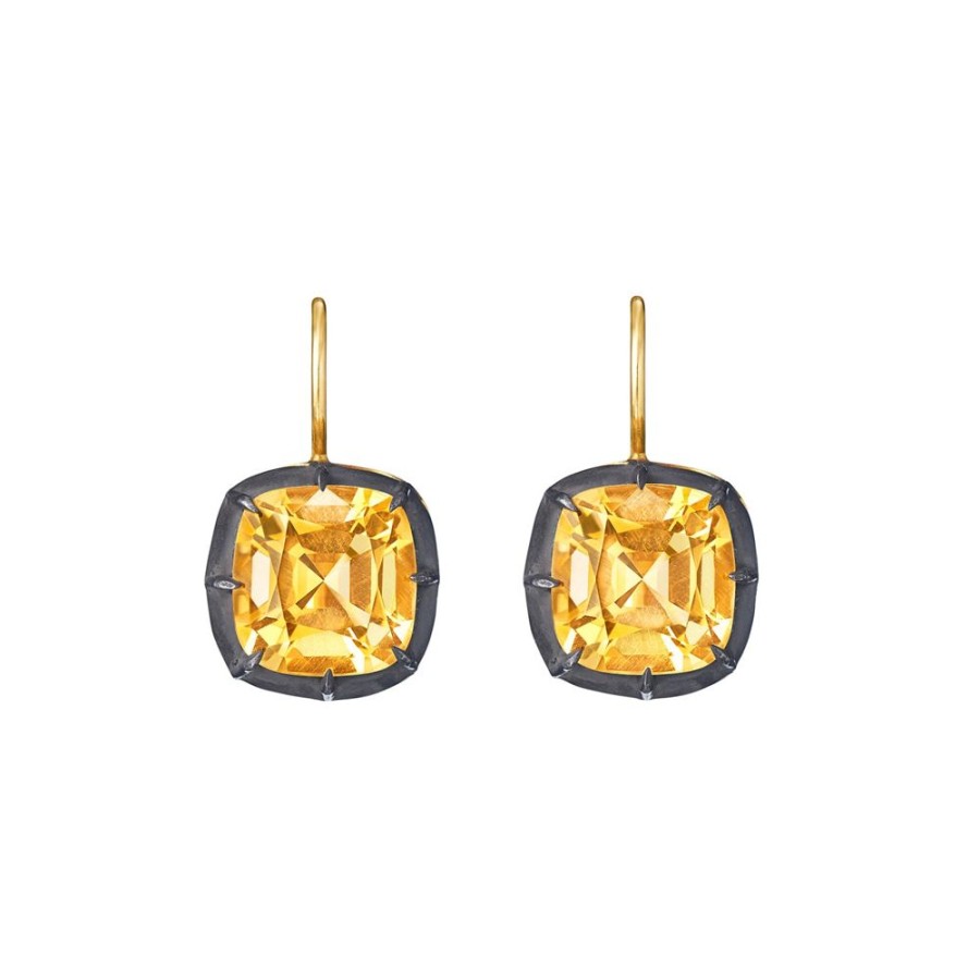 Jewelry Fred Leighton | Collet Cushion Cut Drop Earrings - Citrine