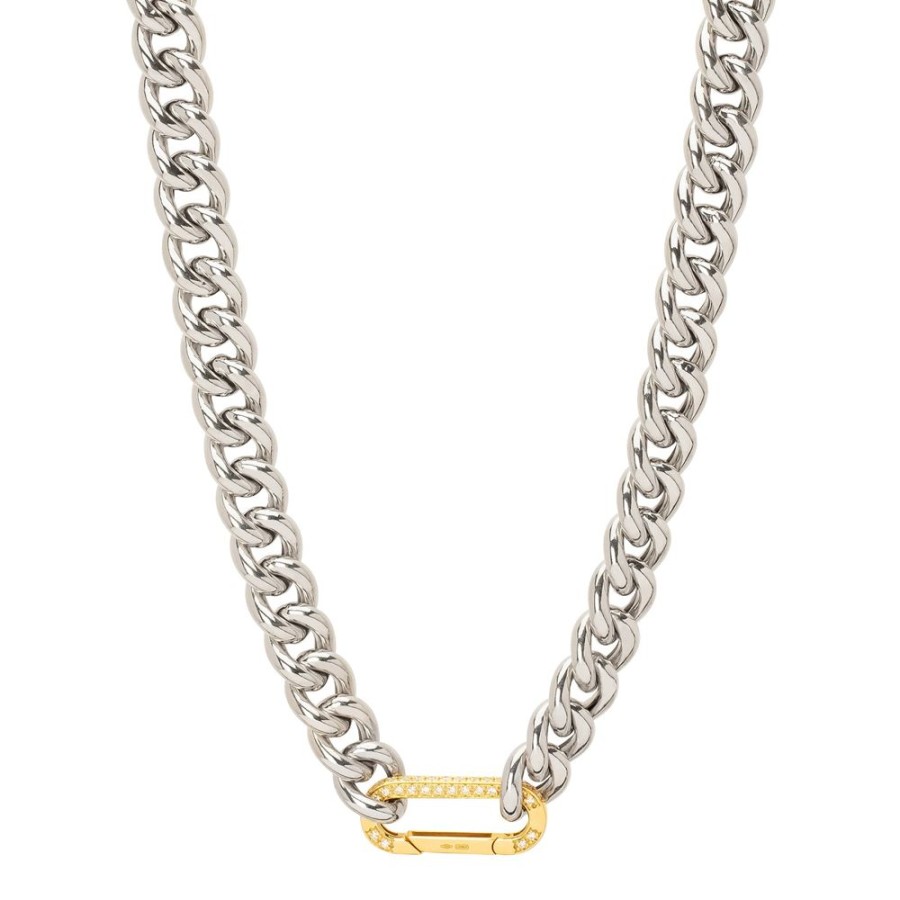 Jewelry DARKAI | Cuban Link Necklace - Rhodium & Yellow Gold