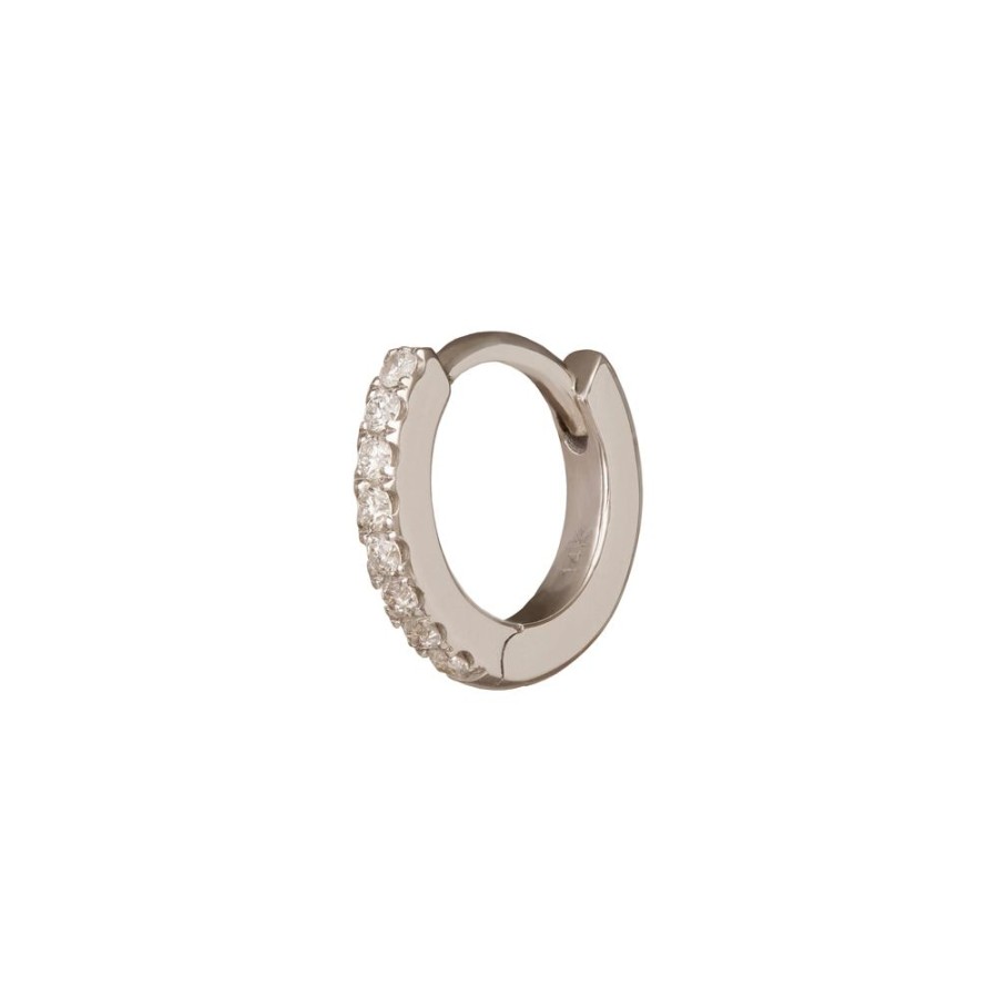 Jewelry Trouver | Half Paved Huggie 6.5Mm - White Gold