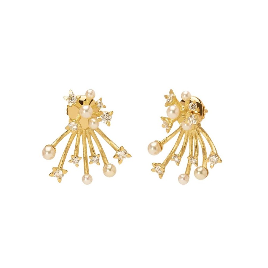 Jewelry Milamore | Hanabi Pearl & Diamond Spark Ear Jacket Studs