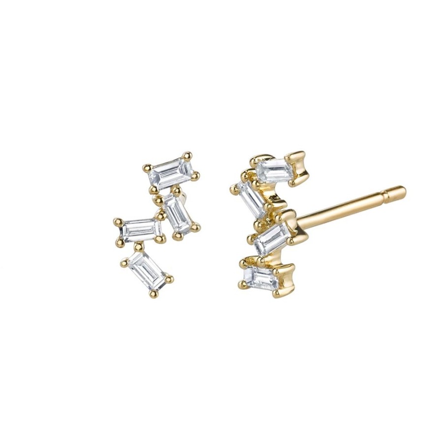 Jewelry Borgioni | Baguette Diamond Stack Studs - Yellow Gold