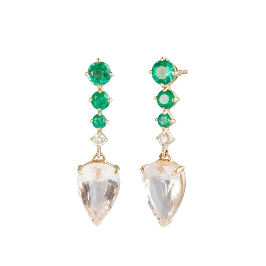 Jewelry YI Collection | Arrow Earrings - Emerald And Morganite