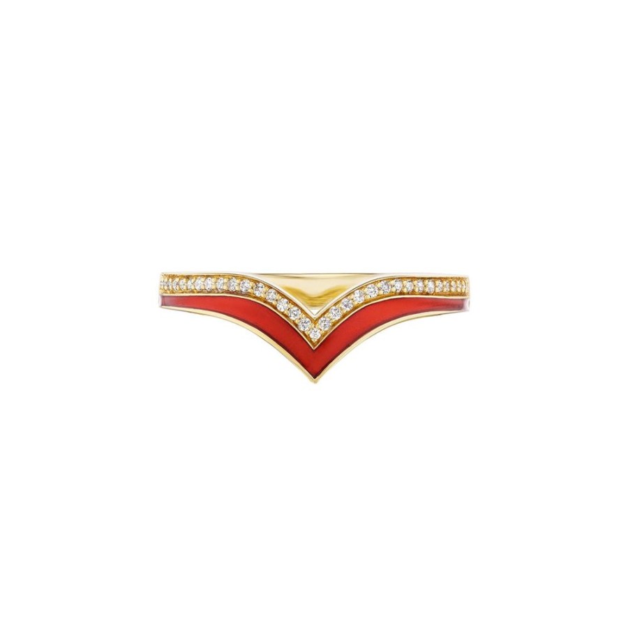 Jewelry Ark | Atlantis Stacking Ring - Orange Enamel & Diamond