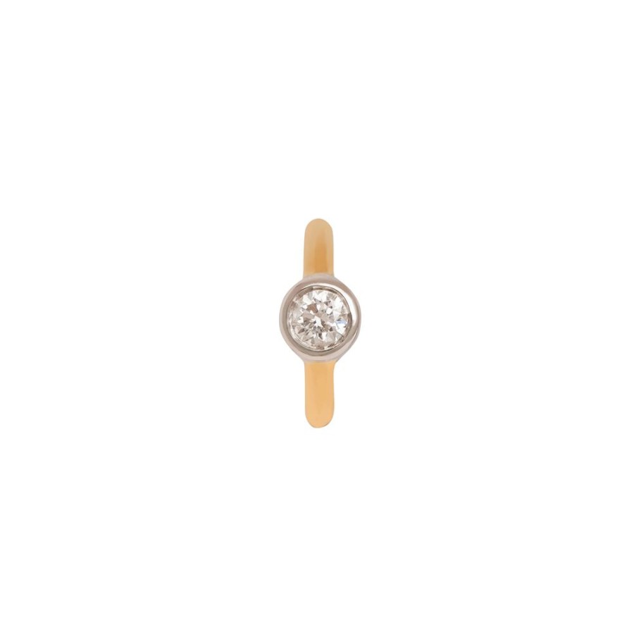 Jewelry Trouver | Round Bezel Huggie 5Mm - Yellow & White Gold