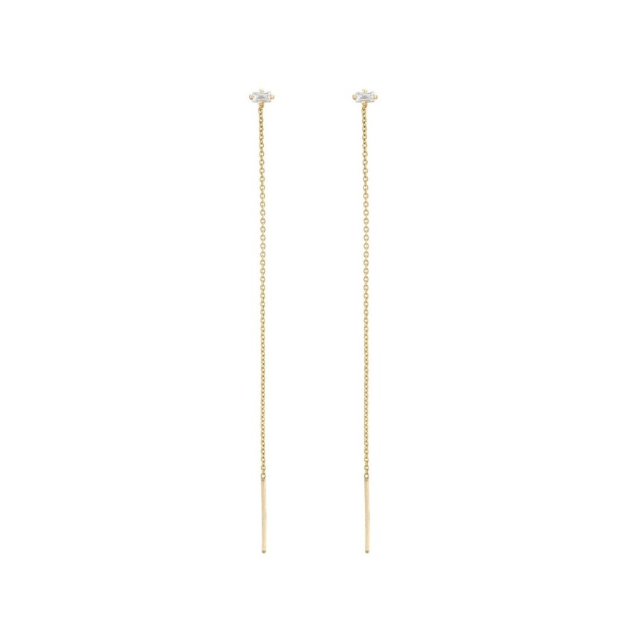 Jewelry Lizzie Mandler | Floating Thread Baguette Earrings - Diamond