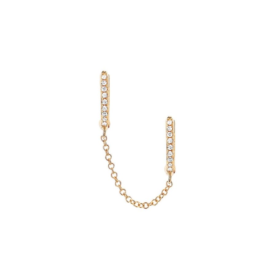 Jewelry EF Collection | Diamond Double Huggie Chain Earring - Yellow Gold