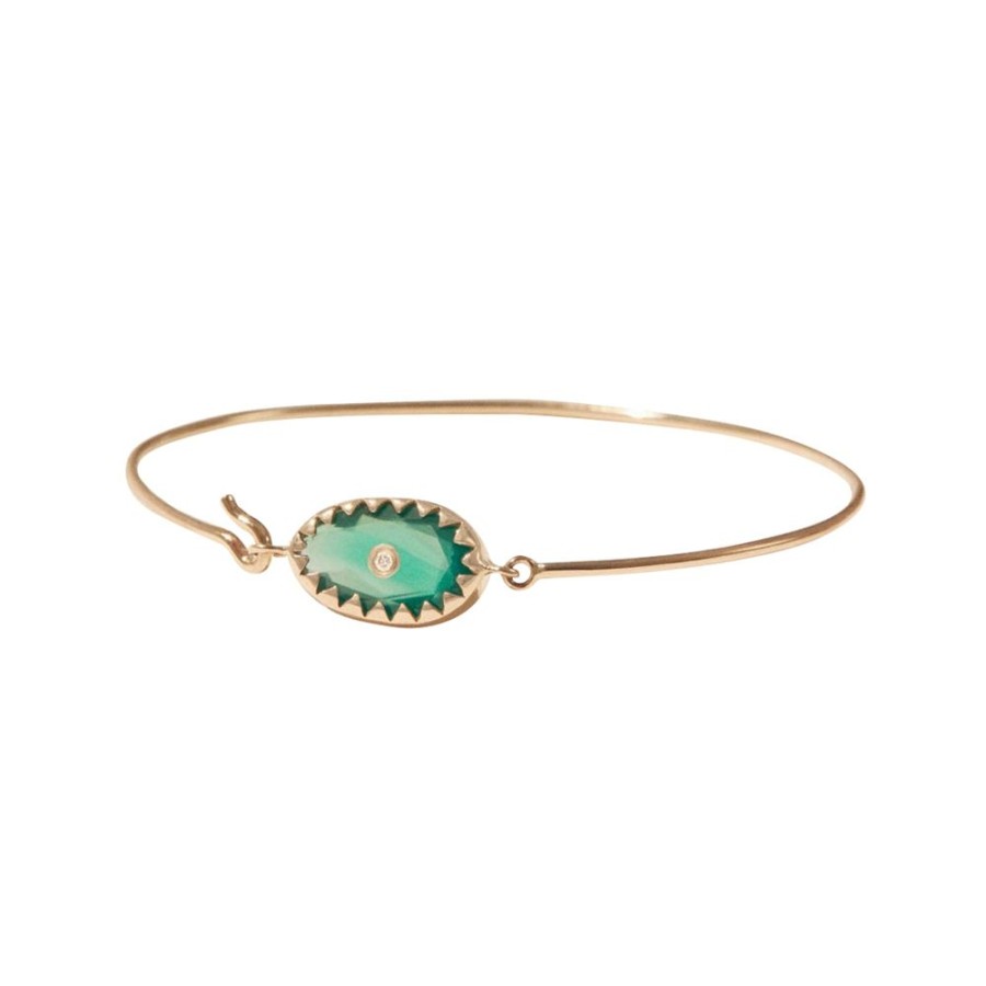 Jewelry Pascale Monvoisin | Orso Bangle - Green Onyx And Diamond