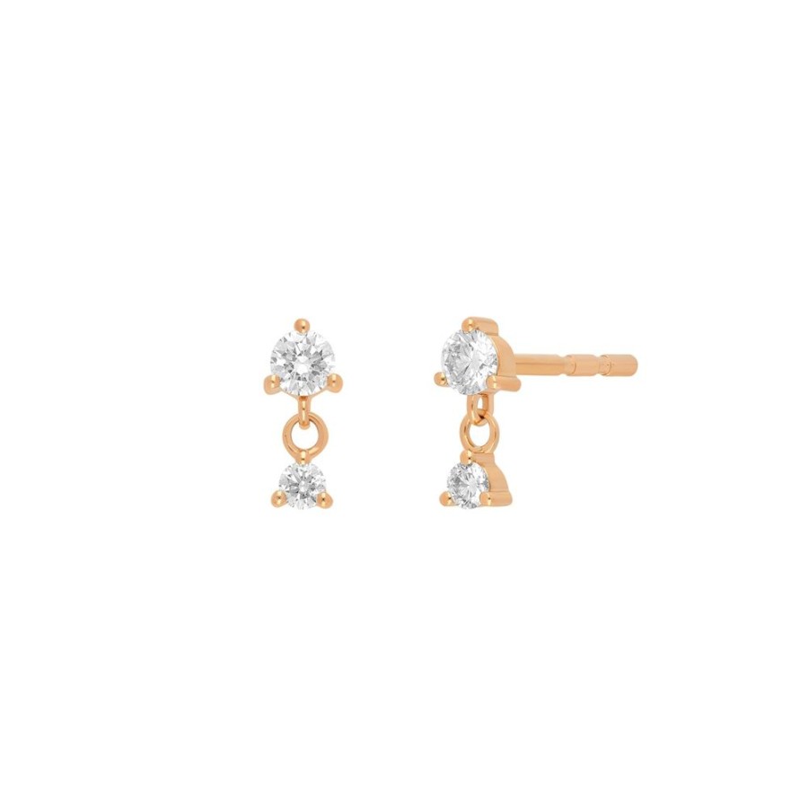 Jewelry EF Collection | Prong Set Diamond Dangle Studs - Rose Gold