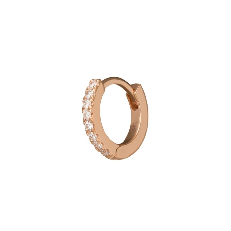 Jewelry Trouver | Half Paved Huggie 6.5Mm - Rose Gold