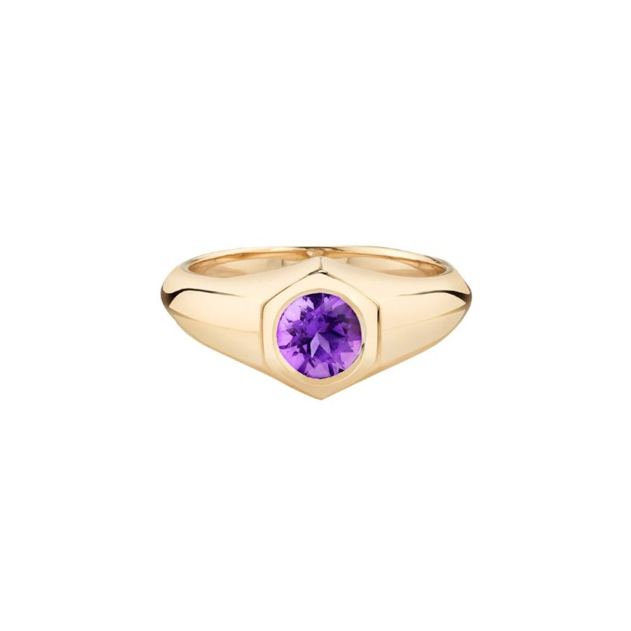 Jewelry Lizzie Mandler | Birthstone Signet Ring - February Amethyst