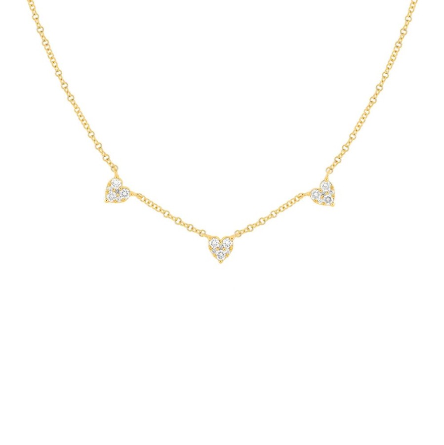 Jewelry EF Collection | Triple Full Cut Diamond Heart Necklace