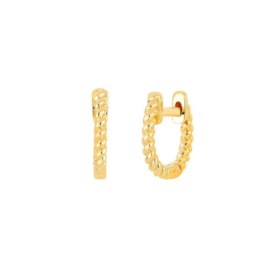 Jewelry EF Collection | Mini Gold Twist Huggies - Yellow Gold