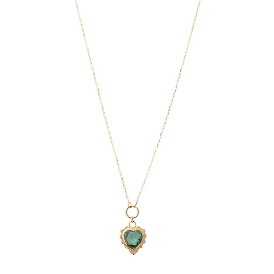 Jewelry Foundrae | Green Prasiolite Heart Love Mini Medallion Drop Necklace