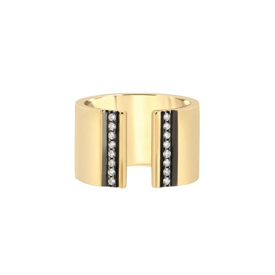 Jewelry Nancy Newberg | Open-Front Cigar Band With Diamond Stripes And Black Ruthenium Trim