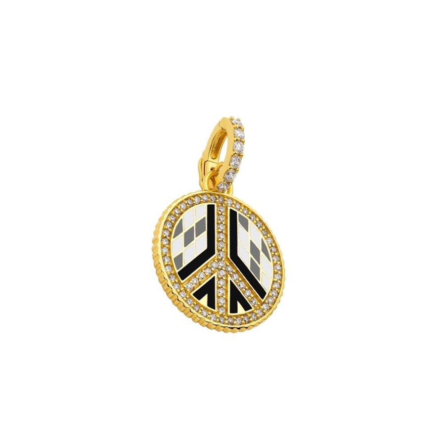 Jewelry Buddha Mama | Small Peace Sign Pendant - White & Black Enamel