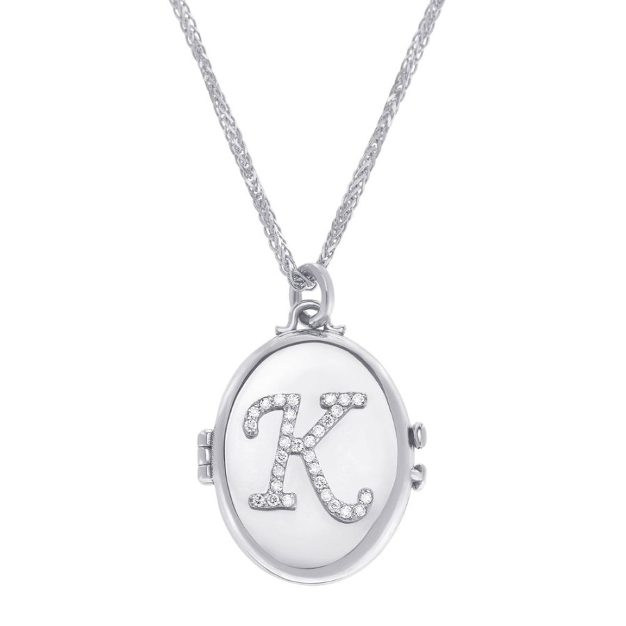 Jewelry Carbon & Hyde | Custom Initial Locket Necklace - White Gold