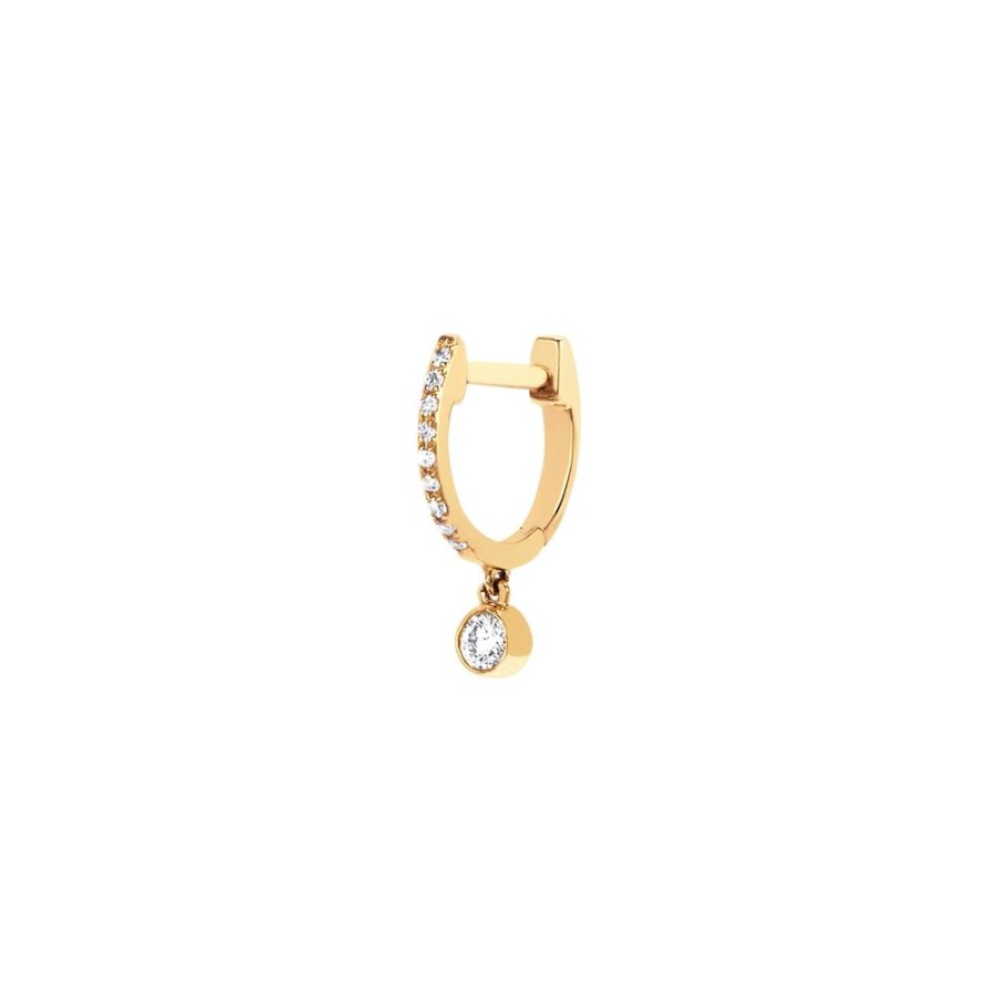 Jewelry EF Collection | Mini Pave Huggie Bezel Drop - Yellow Gold