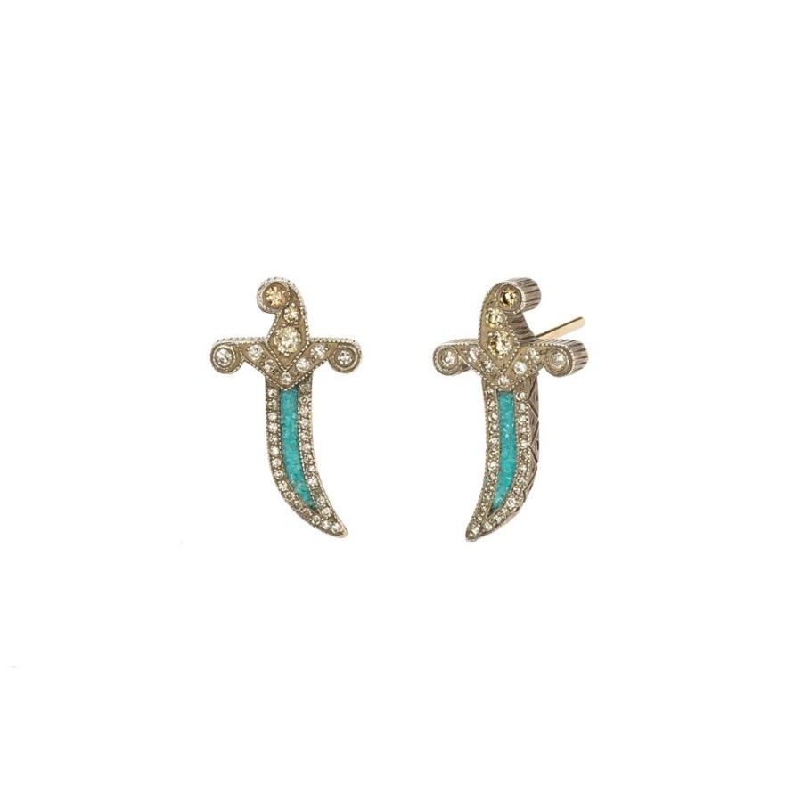 Jewelry Sevan Bıçakçı | Mosaic Dagger Stud Earrings - Turquoise