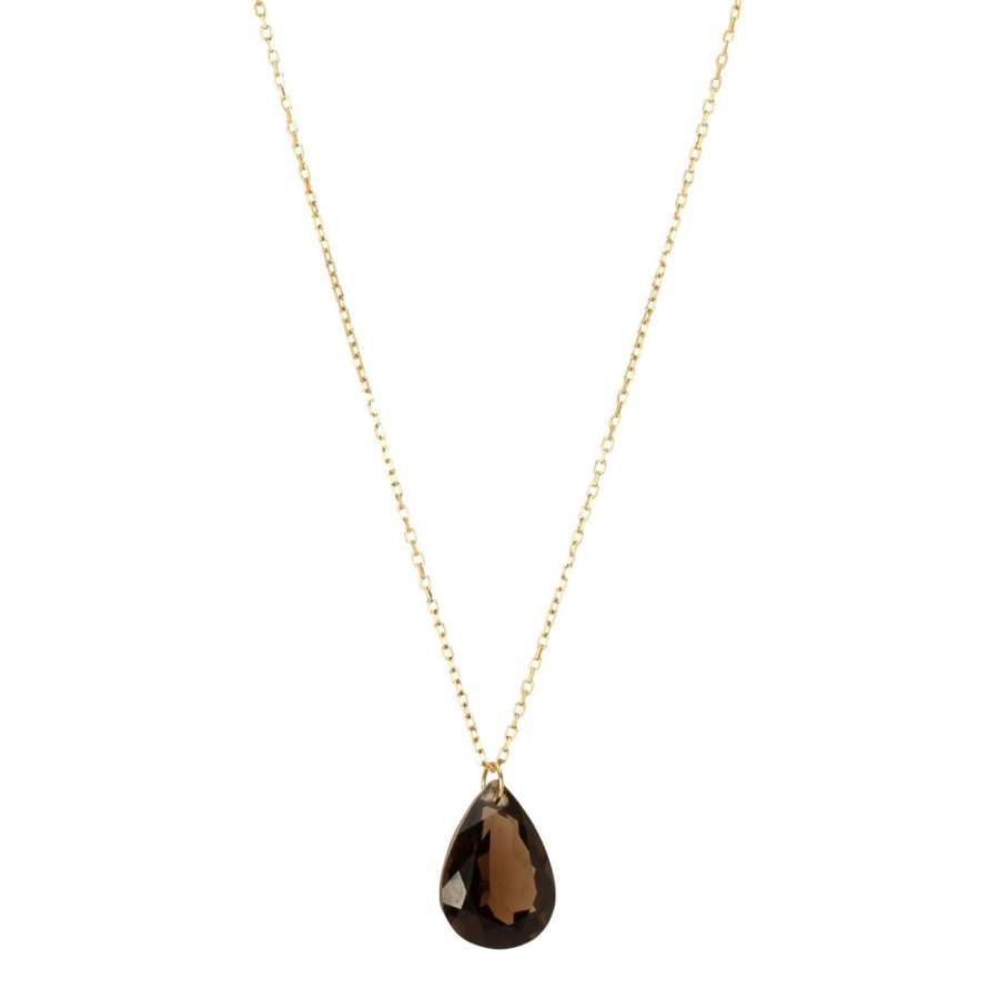 Jewelry Persée Paris | Pear Cut Smoky Quartz Necklace - Yellow Gold