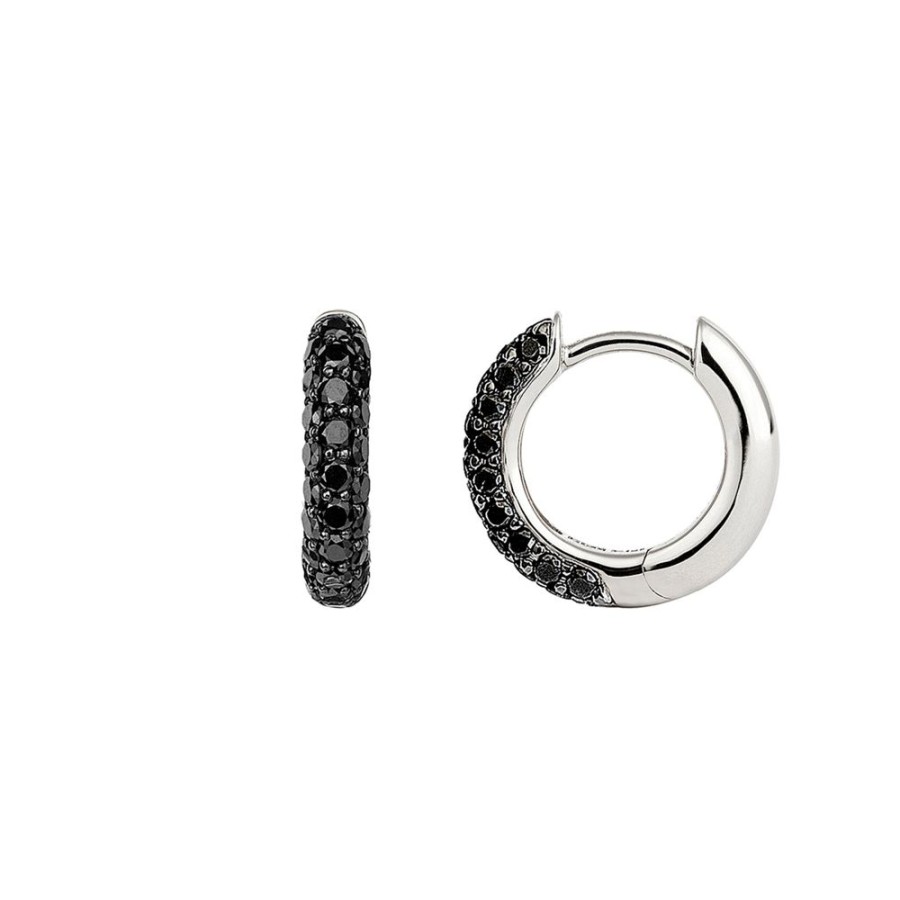 Jewelry Engelbert | Creole Black Diamond Huggies - White Gold