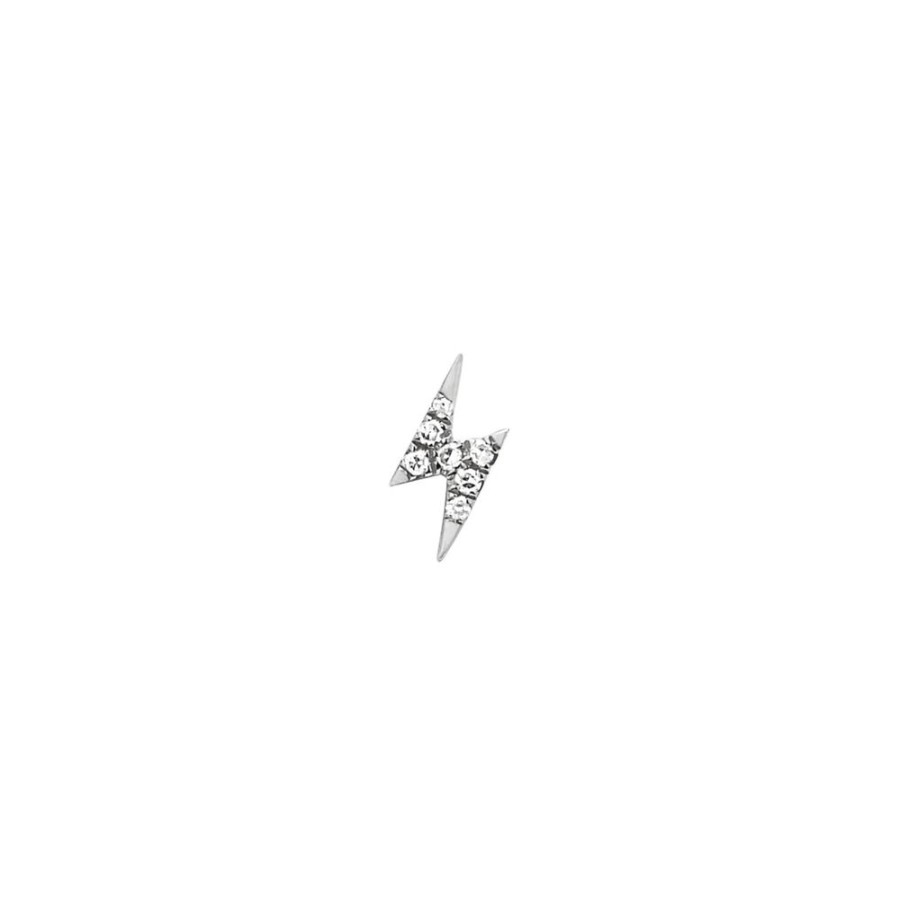 Jewelry EF Collection | Mini Lightning Bolt Stud - White Gold