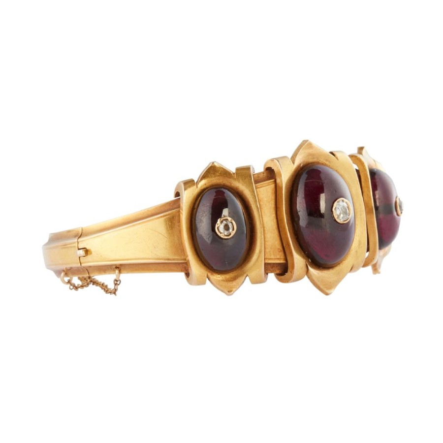 Jewelry Antique & Vintage Jewelry | Cabochon Garnet Diamond Cuff Bracelet