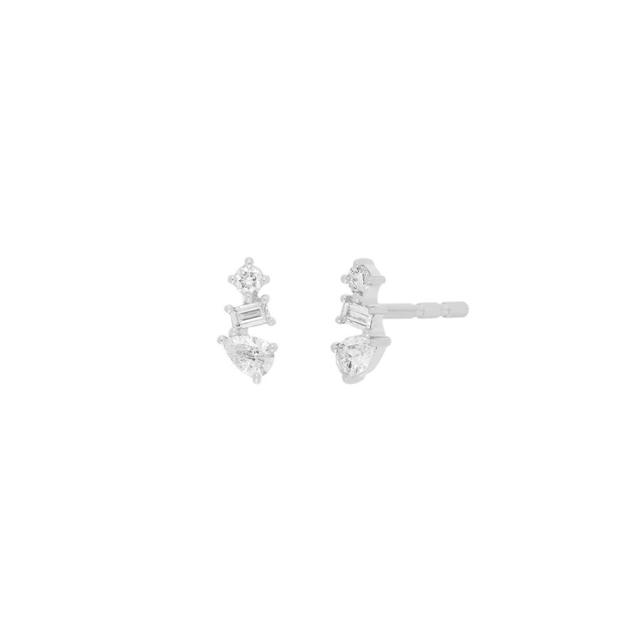 Jewelry EF Collection | Multi Faceted Diamond Studs - White Gold