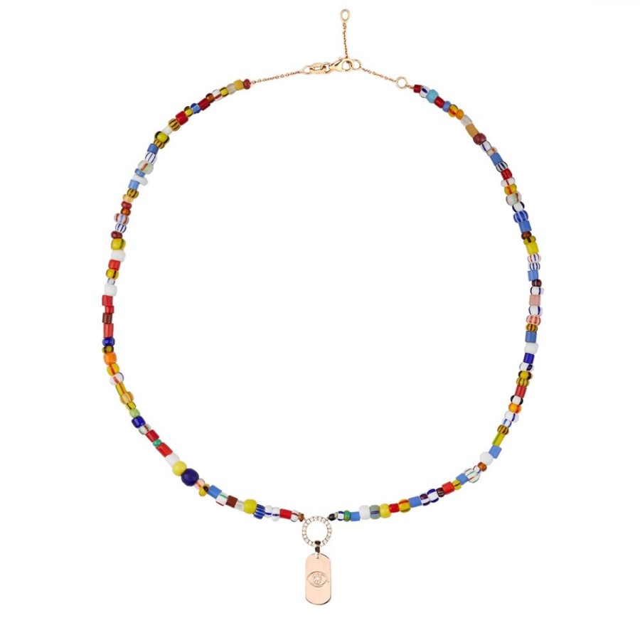 Jewelry Diane Kordas | Multicolored Beaded Mini Id Tag Necklace