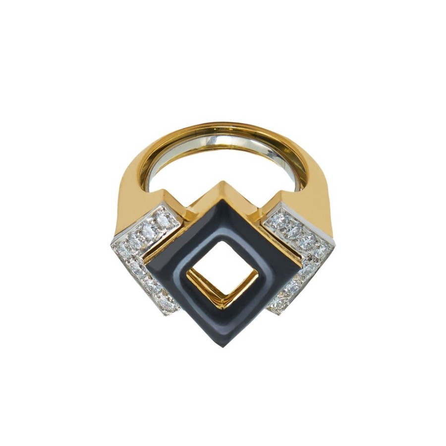 Jewelry David Webb | Double Diamond Ring - Black Enamel