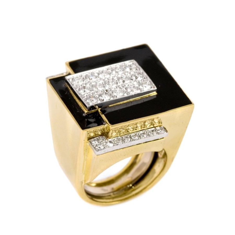 Jewelry David Webb | Black Enamel Cubist Ring