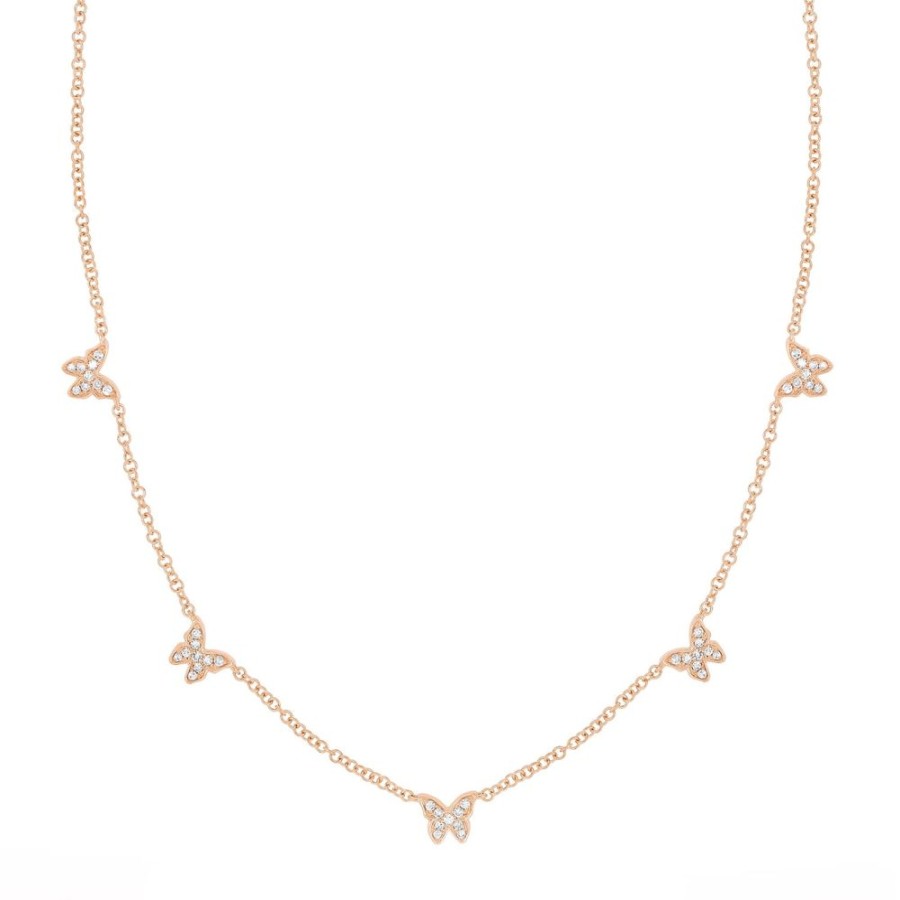 Jewelry EF Collection | 5 Baby Butterfly Diamond Necklace - Rose Gold