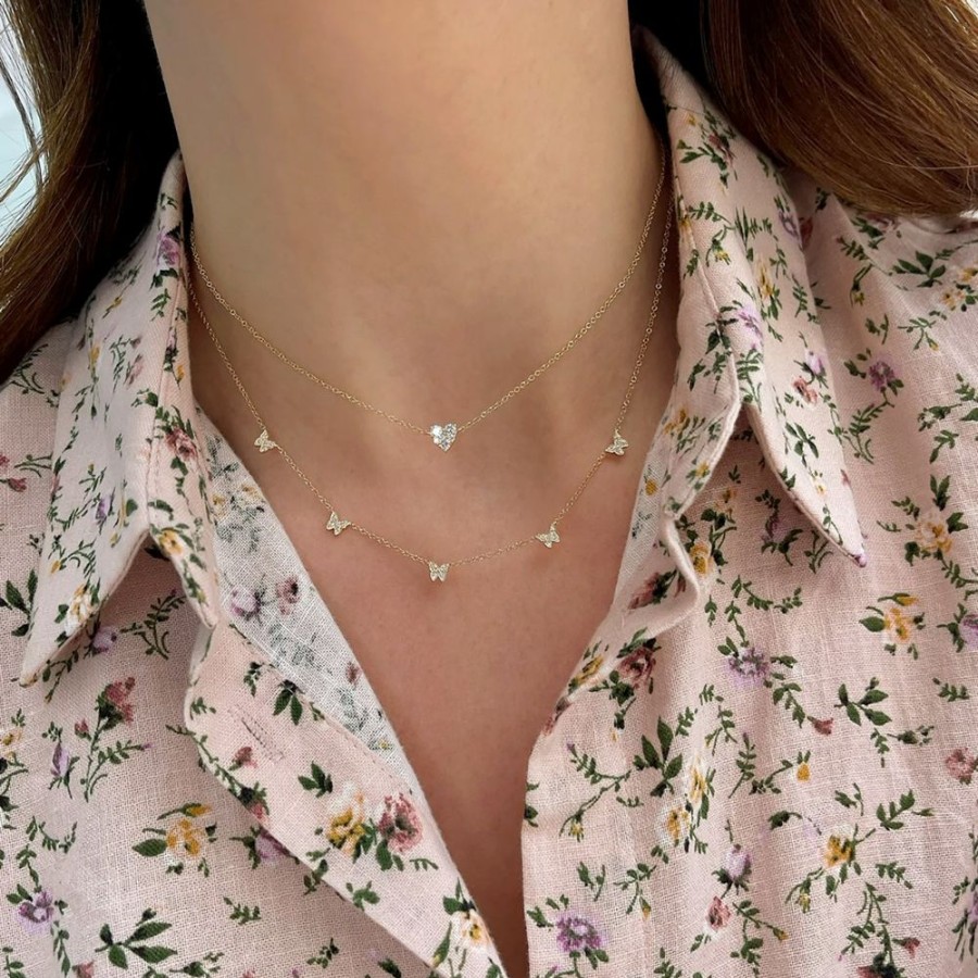 Jewelry EF Collection | 5 Baby Butterfly Diamond Necklace - Rose Gold