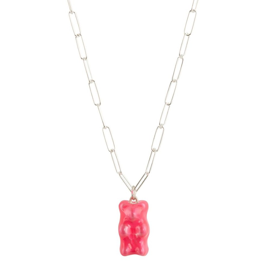 Jewelry Maggoosh | Gummy Pendant Necklace - Neon Pink & Paperclip Silver