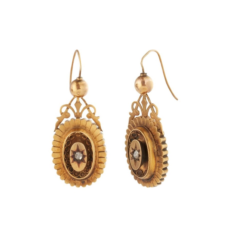 Jewelry Antique & Vintage Jewelry | Oval Shaped With Rose Cut Diamond Center Earrings