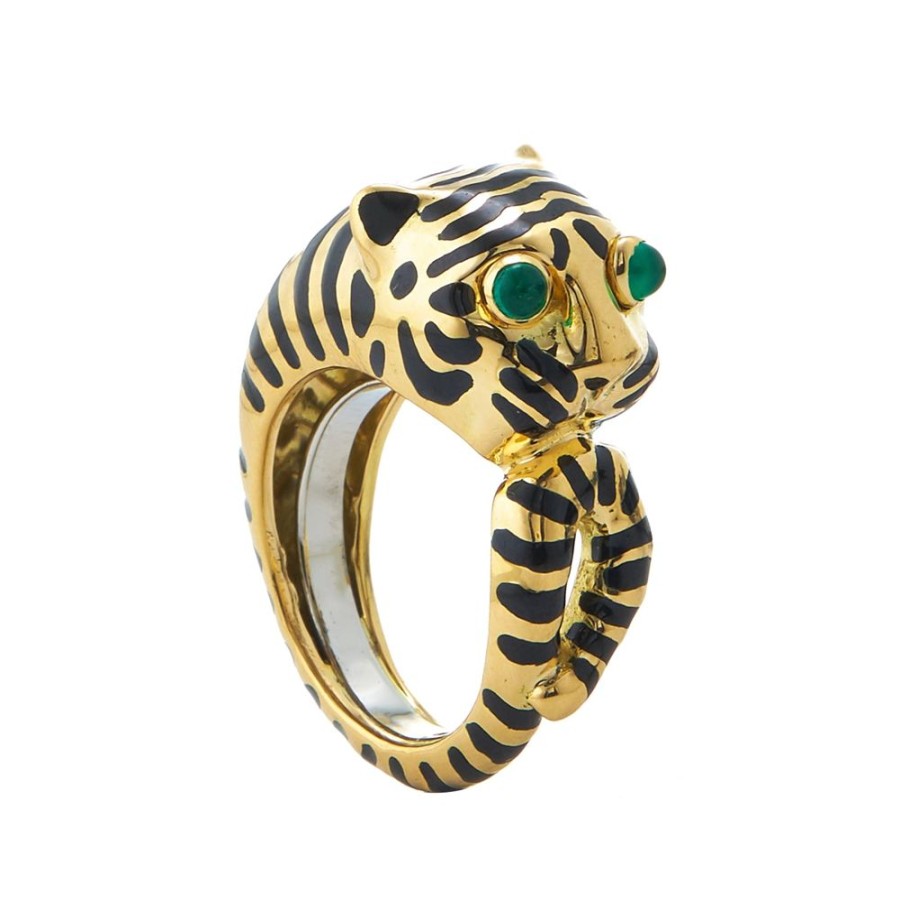 Jewelry David Webb | Black Enamel Tiger Ring