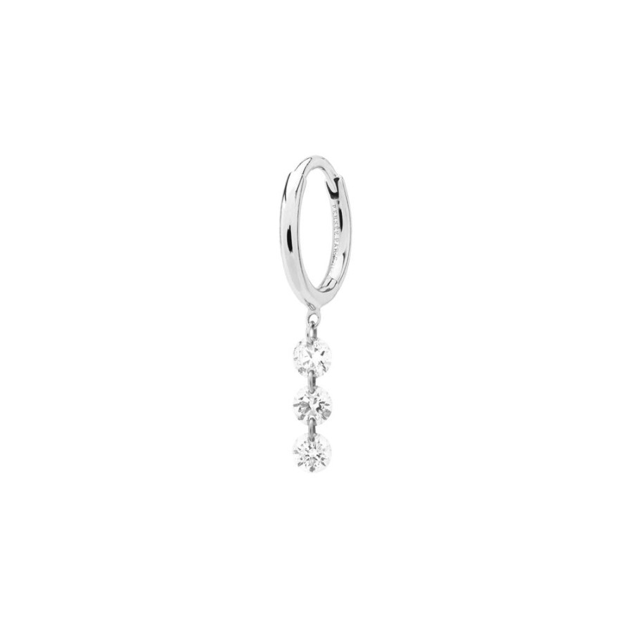 Jewelry Persée Paris | Danae Plain Triple Diamond Drop Earring - White Gold