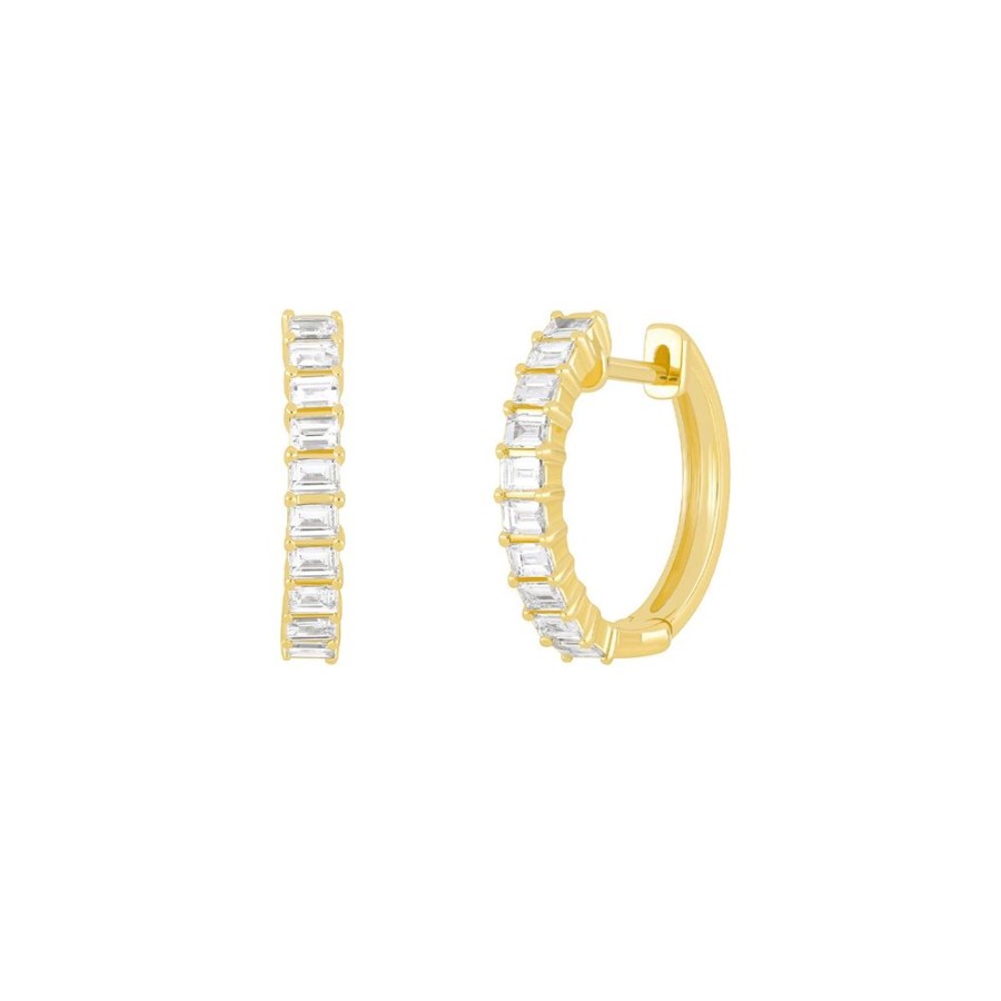 Jewelry EF Collection | Baguette Hoop Earrings - Yellow Gold