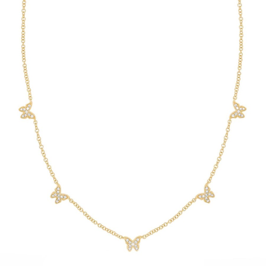 Jewelry EF Collection | 5 Baby Butterfly Diamond Necklace - Yellow Gold