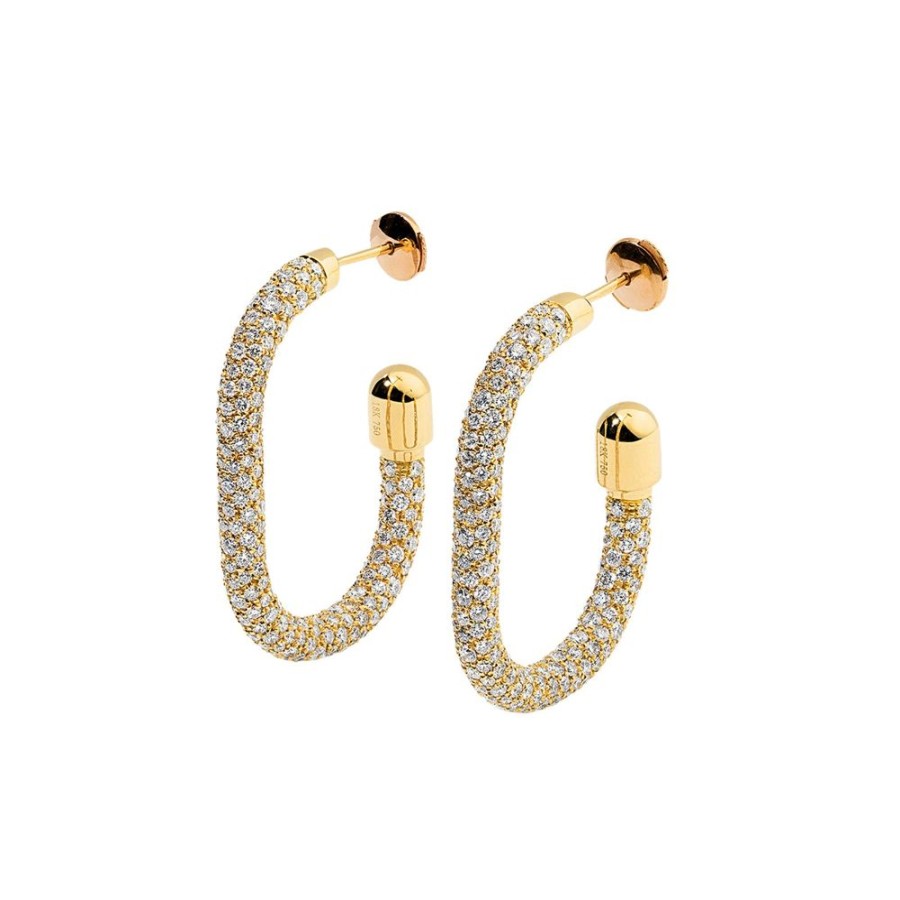 Jewelry Elior | Large Extrusion Pill Thin Hoop Diamond Earrings