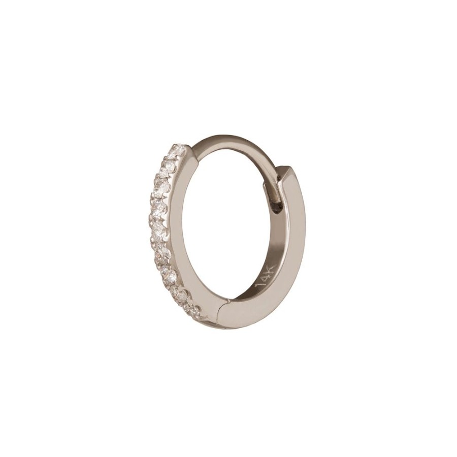 Jewelry Trouver | Half Paved Huggie 8Mm - White Gold