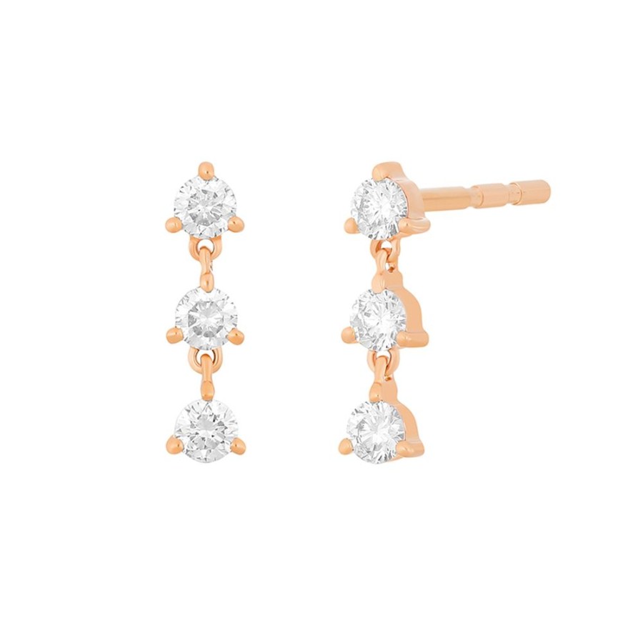 Jewelry EF Collection | Triple Prong Set Earrings - Rose Gold